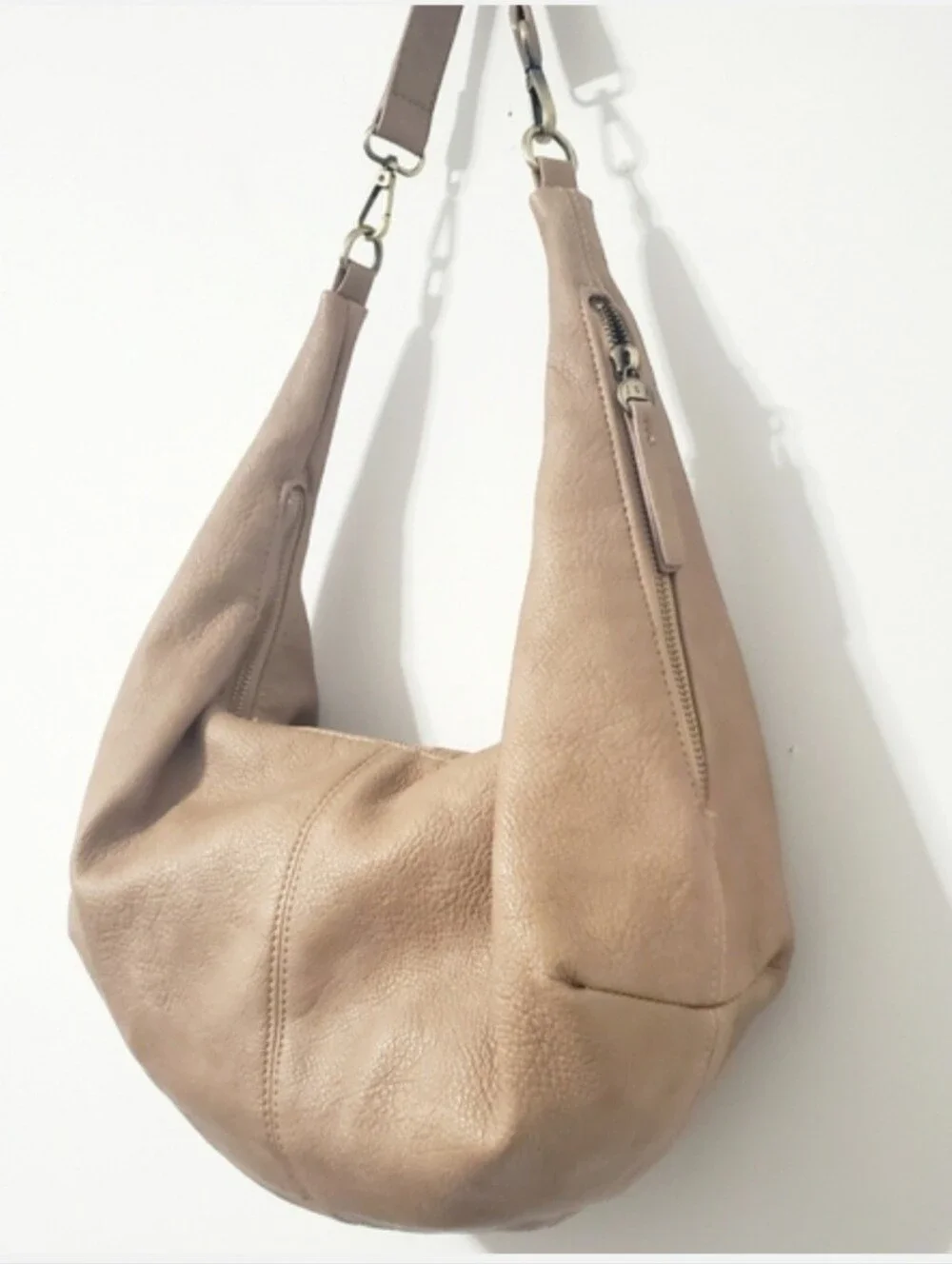 Joy Susan Rhea Slouchy Crescent Hobo Shoulder Bag Tan Vegan Leather